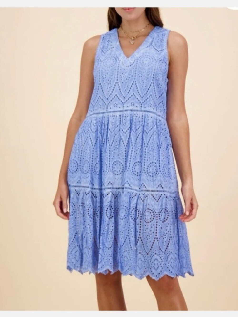 RubyYaya Light Blue Eyelet Boho Dress
